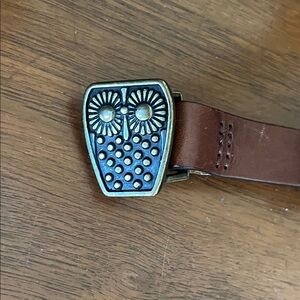 Owl belt Brass buckle Genuine leather narrow Brown belt 40” length size large